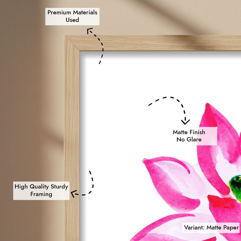 Pink Minimal Lotus Archival Paper Wall Art  - Natural Brown Frame media 7