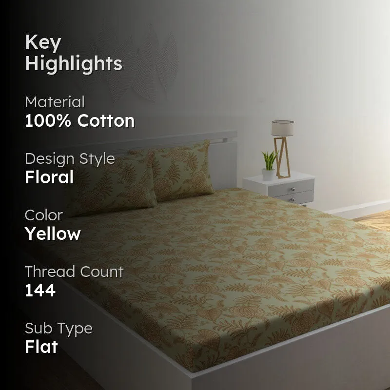 Fern Dreams Cotton Bedsheet (Light Yellow) - 144 TC media 2