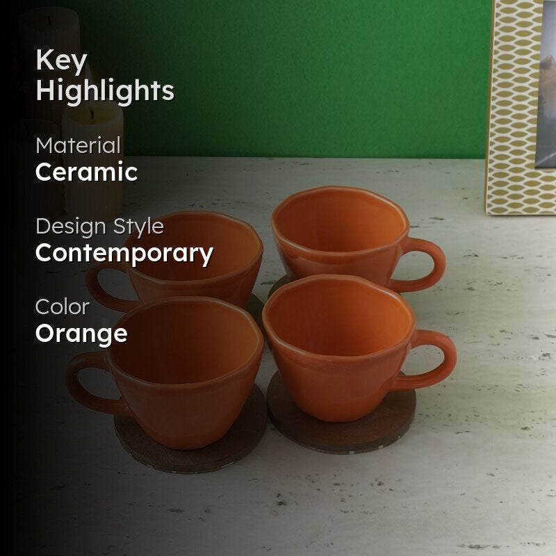 Addie Vermilion Ceramic Coffee Mug (250 mL Each) - Set of Four media 2