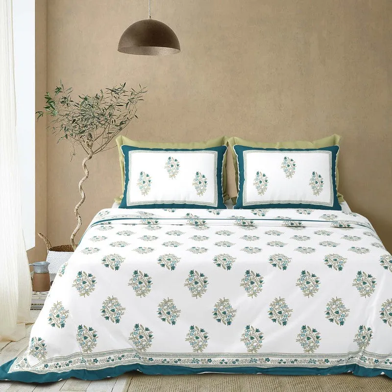 Rang Flow Cotton Bedsheet (Green,White) - 120 TC media 3