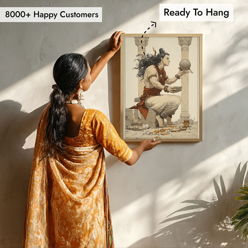 Lord Shiva with Kamandalu Divine I Archival Paper Wall Art - Natural Brown Frame media 7