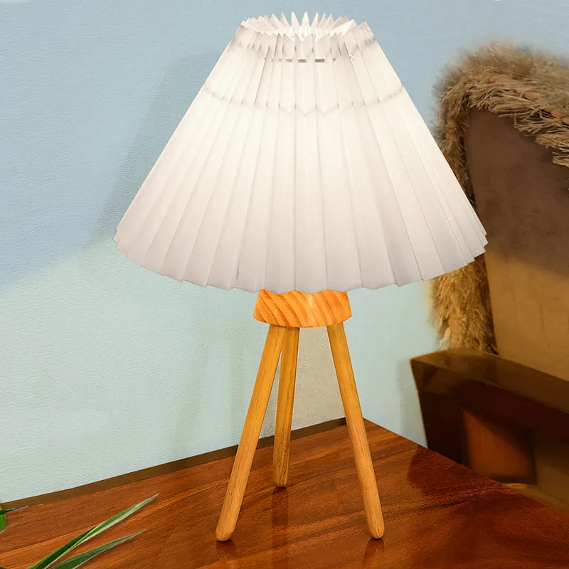 French Pleat Tripod Wooden Table Lamp - White,Brown media 1