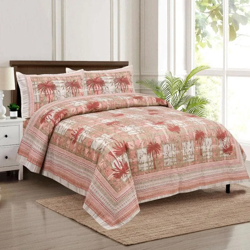 Coco Tree Checkers Cotton Bedsheet (Pink) - 160 TC media 1