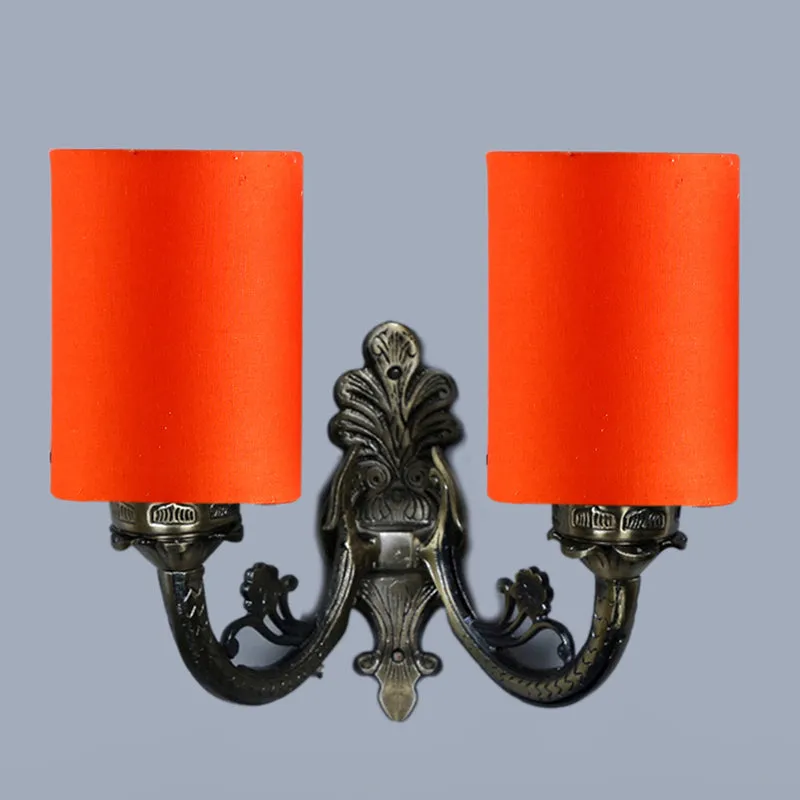 Vintage Cylindrical Duo Fabric & Metal Wall Lamp - Orange media 3