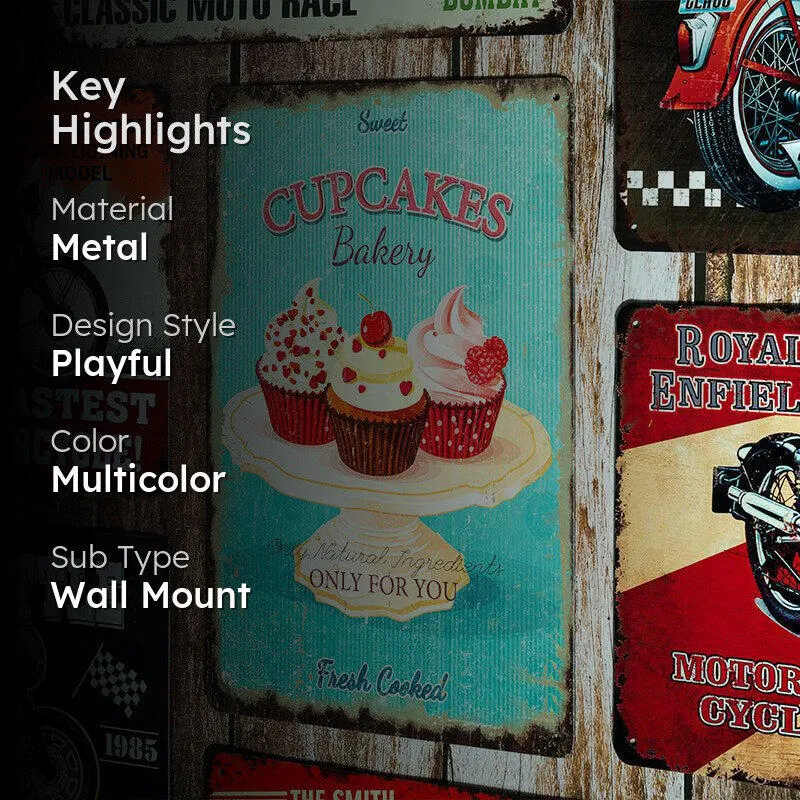 Cupcake Bakery Retro Metal Wall Accent media 2