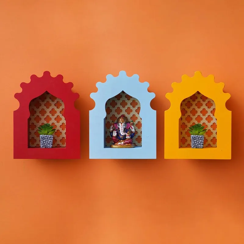 Vidma Wooden Wall Mounted Mandir - Set of Three media 1