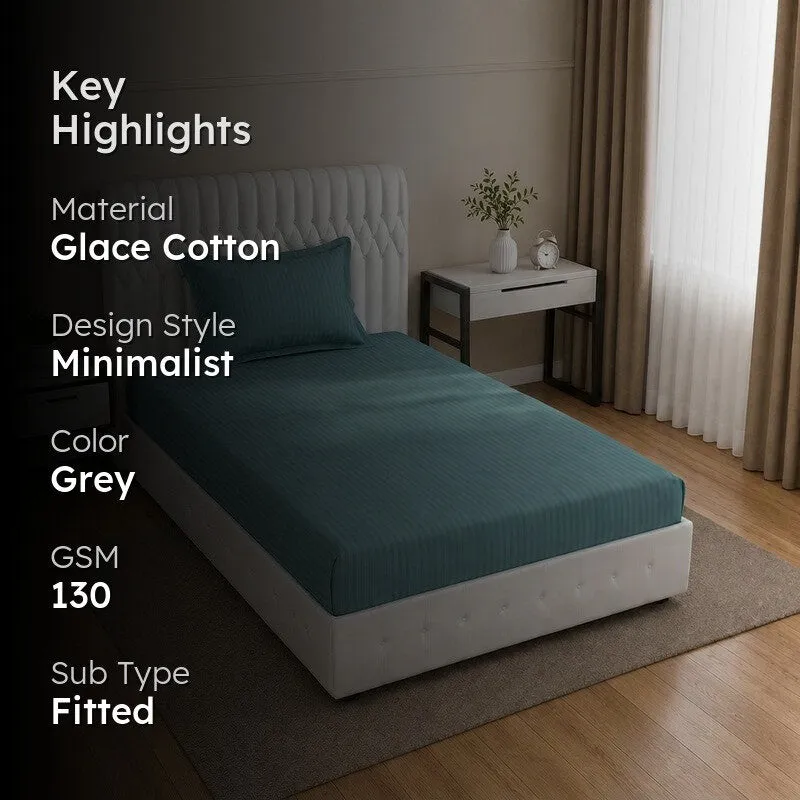 StripeScape Glace Cotton Fitted Bedsheet (Dark Grey) - 130 GSM - 2