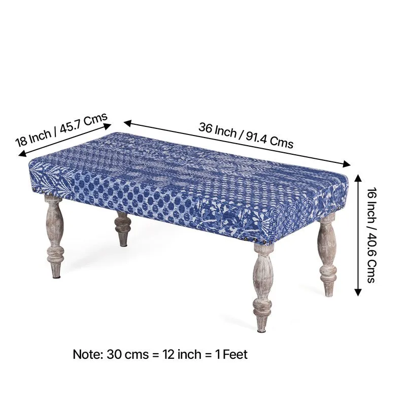 Delvo Sheesham Wooden Bench with Stools (Blue) - Three Piece Set media 11
