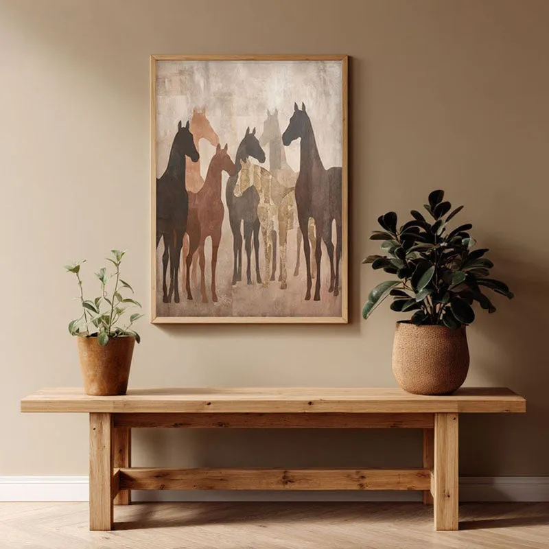 Sandy Horse Wall Painting With Brown Frame media 1