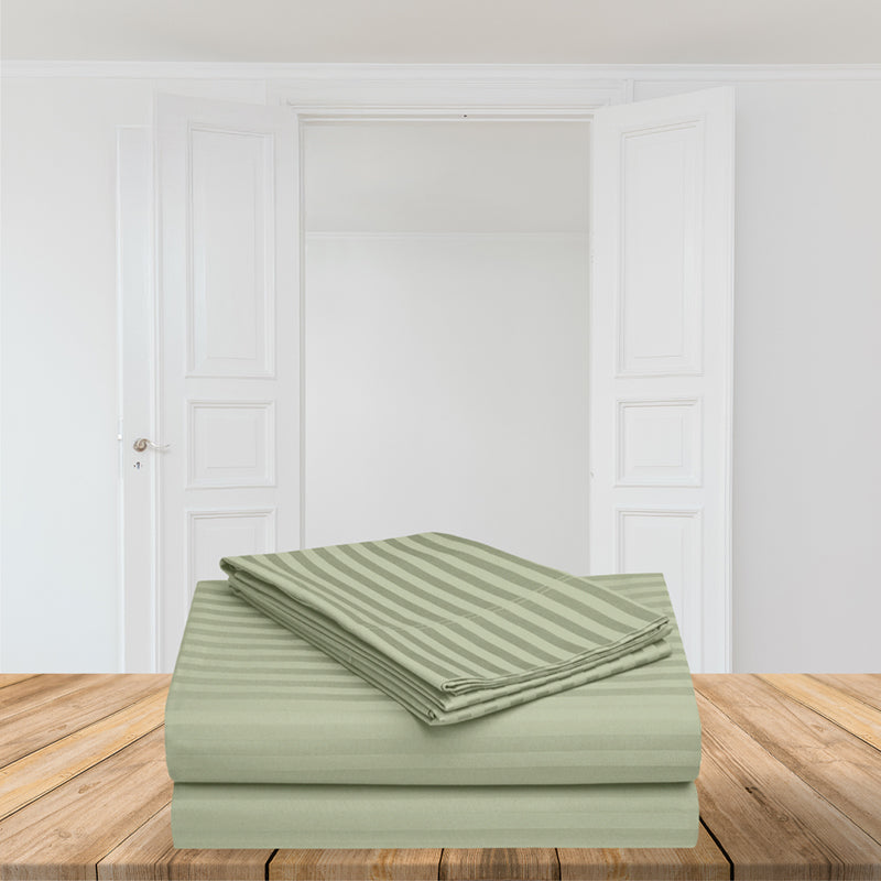 Le Coton Striped Solid Cotton Bedsheet (Olive Green) - 250 TC media 8