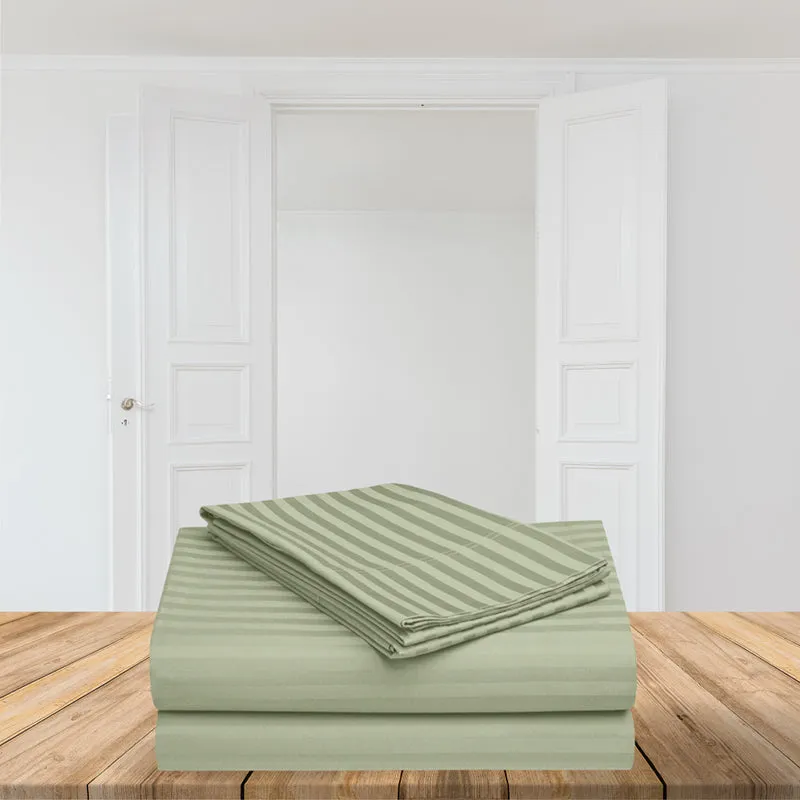 Le Coton Striped Solid Cotton Bedsheet (Olive Green) - 250 TC media 8