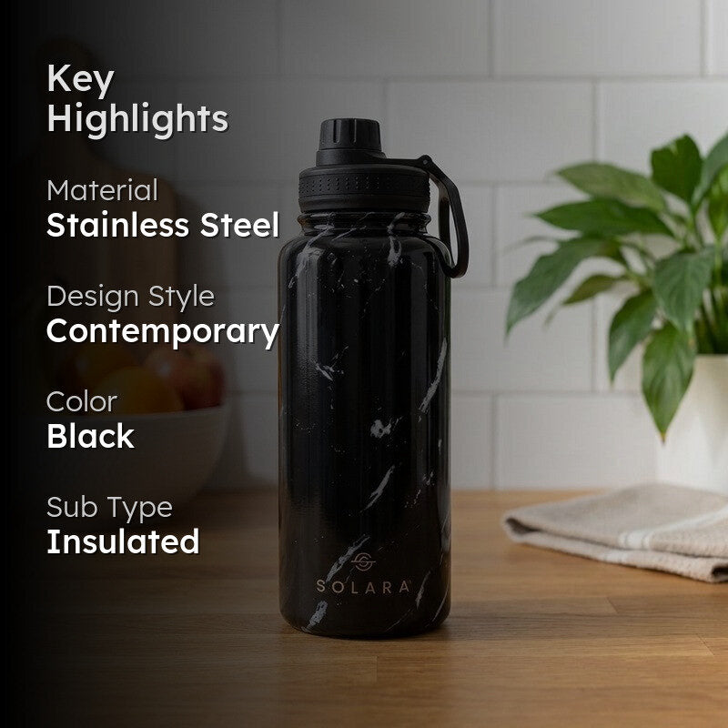 Solara Insulated Stainless Steel Bottle (1000 mL) - Black,White media 2