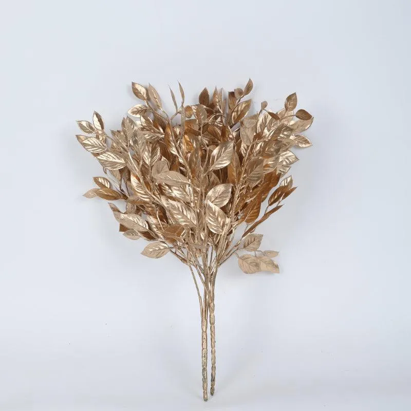 Faux Glitter Leaf Bunch (Gold) - Set Of Two media 3