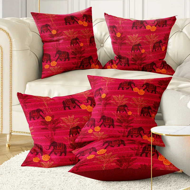 Savannah Haathi Printed Cushion Cover Set - Set Of Five media 1