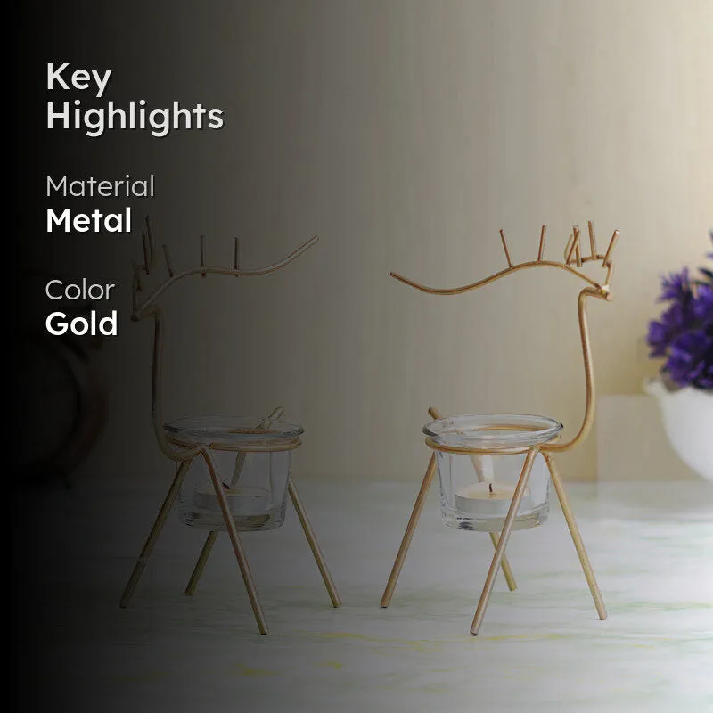 Prancing Flame Metal Tea Light Holder (Gold) - Set Of Two media 2