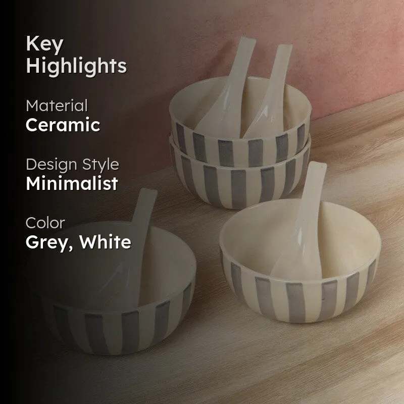 Ceramic Soup Bowls (Grey,White,400 mL Each) - Eight Piece Set media 2