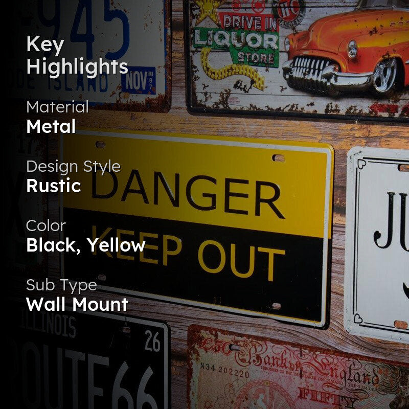 Danger Keep Out Yellow Sign Plate Metal Wall Accent media 2