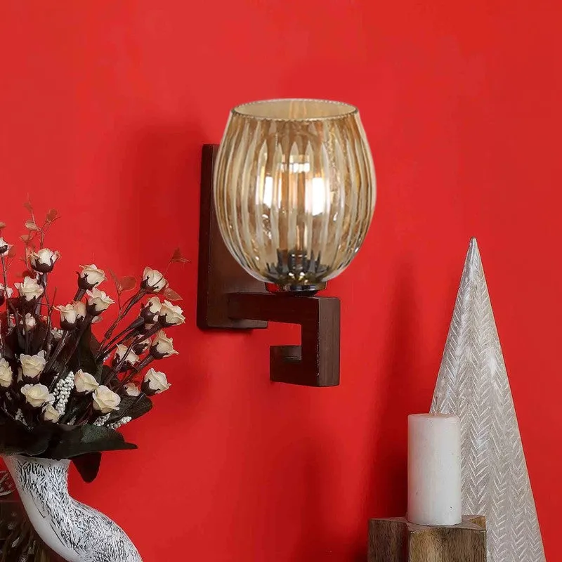 Vintage Glow Walnut Glass Wall Lamp media 4