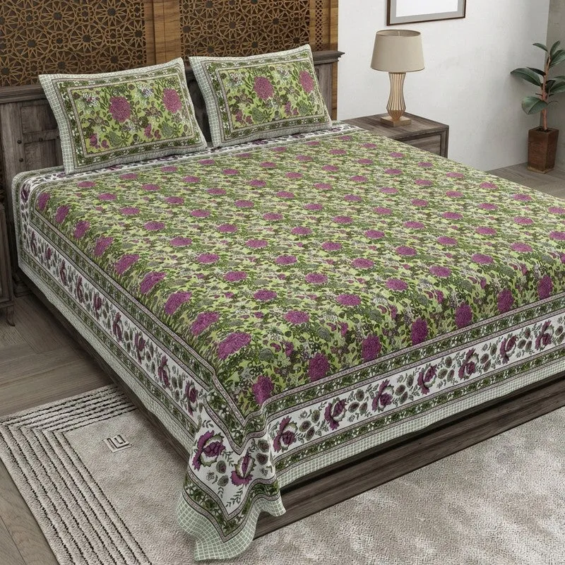 Florael Cotton Bedsheet (Green,Maroon) - 240 TC media 1