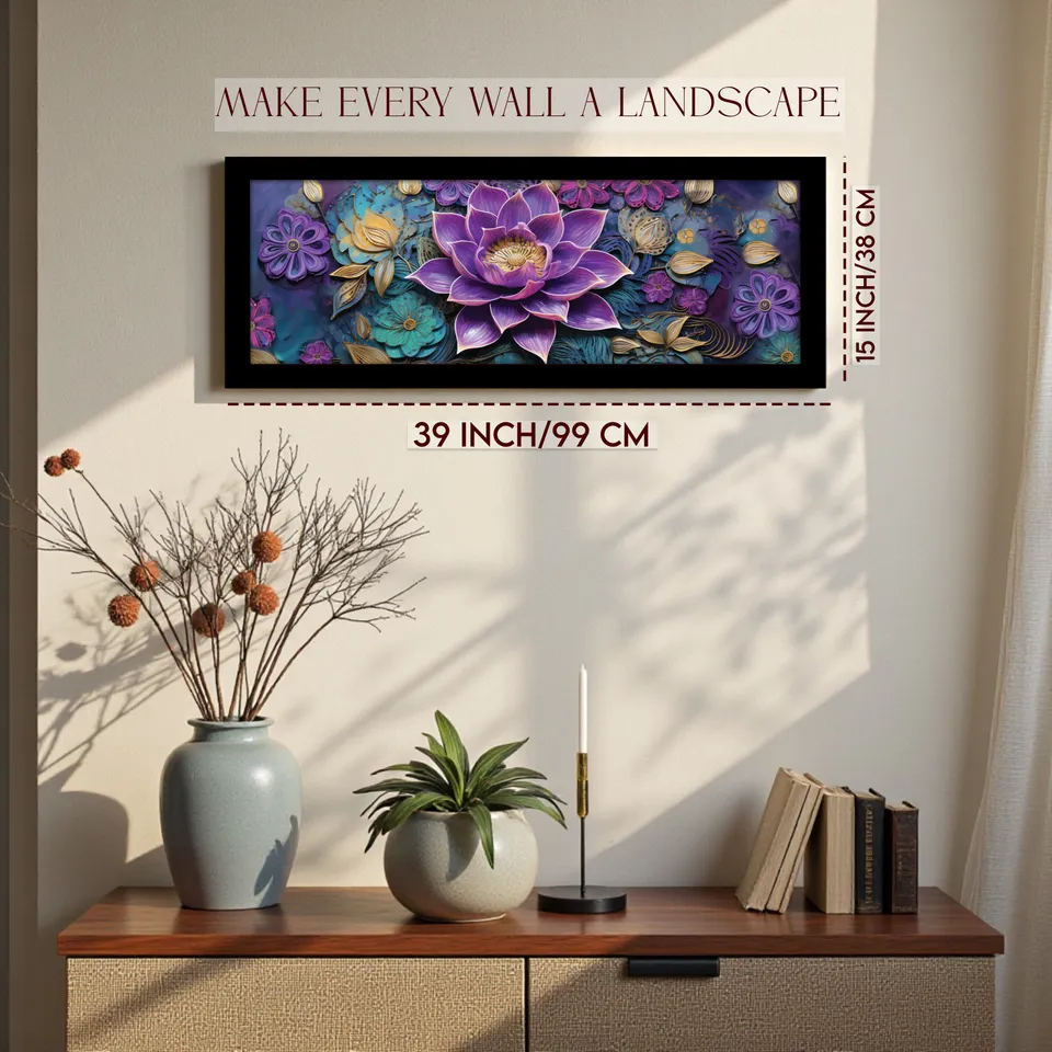 Lotique Decorative Lotus Wall Painting With Frame media 2
