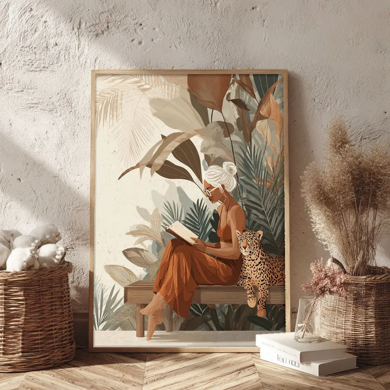 Wild Reading Canvas Wall Painting - Brown Frame media 3