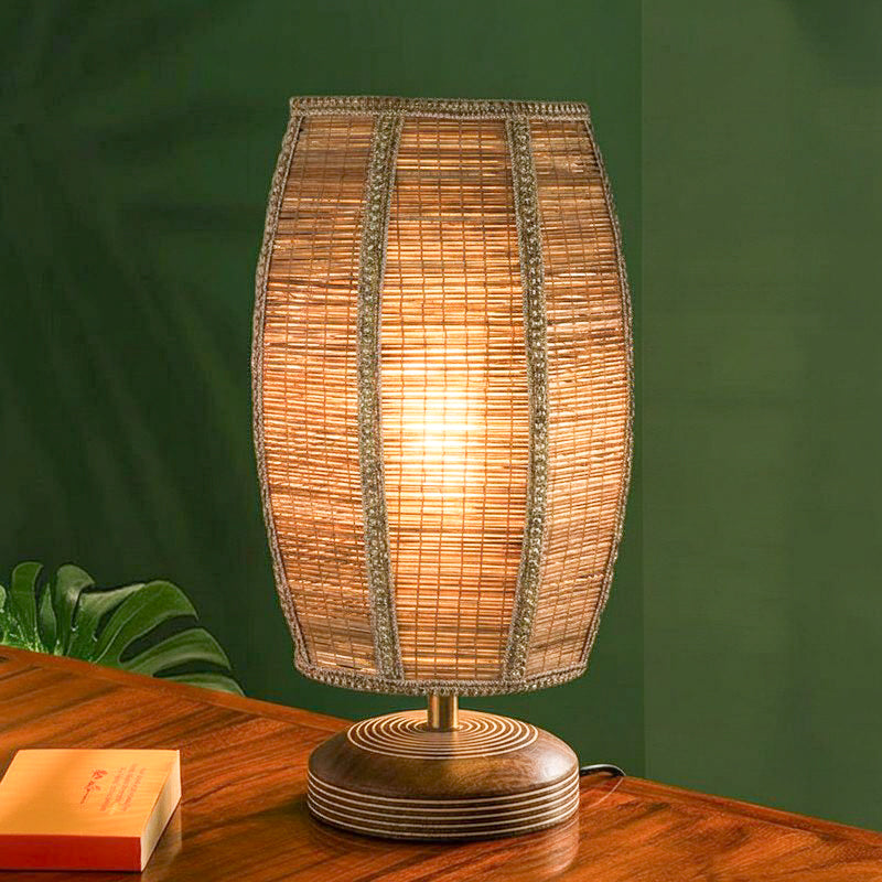 Savera Bamboo Barrel Fabric Table Lamp - Beige