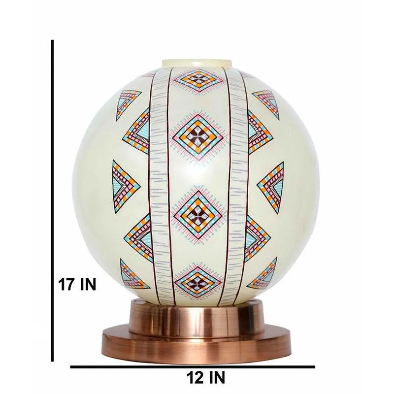 Boho Blaze Hand Painted Copper & Glass Moon Table Lamp - Multicolor media 5