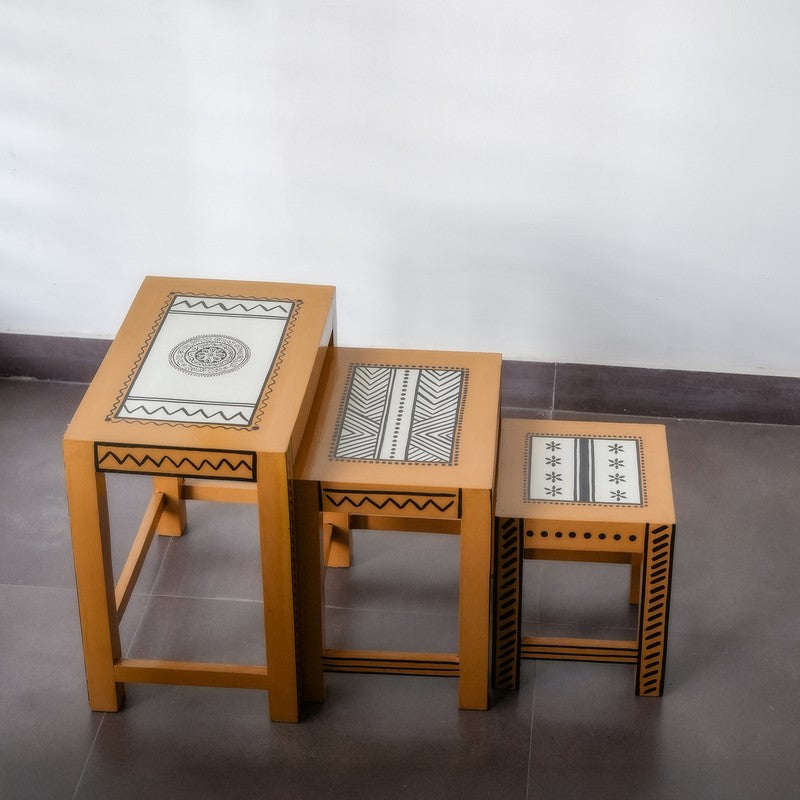 Nirva Hand Painted Mango Wood Stool - Set Of Three media 4