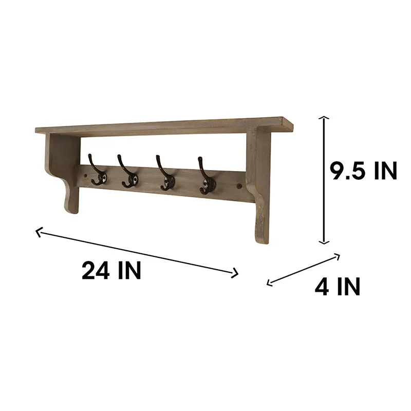Virasat Wooden Wall Shelf Organiser with Key Holders media 6