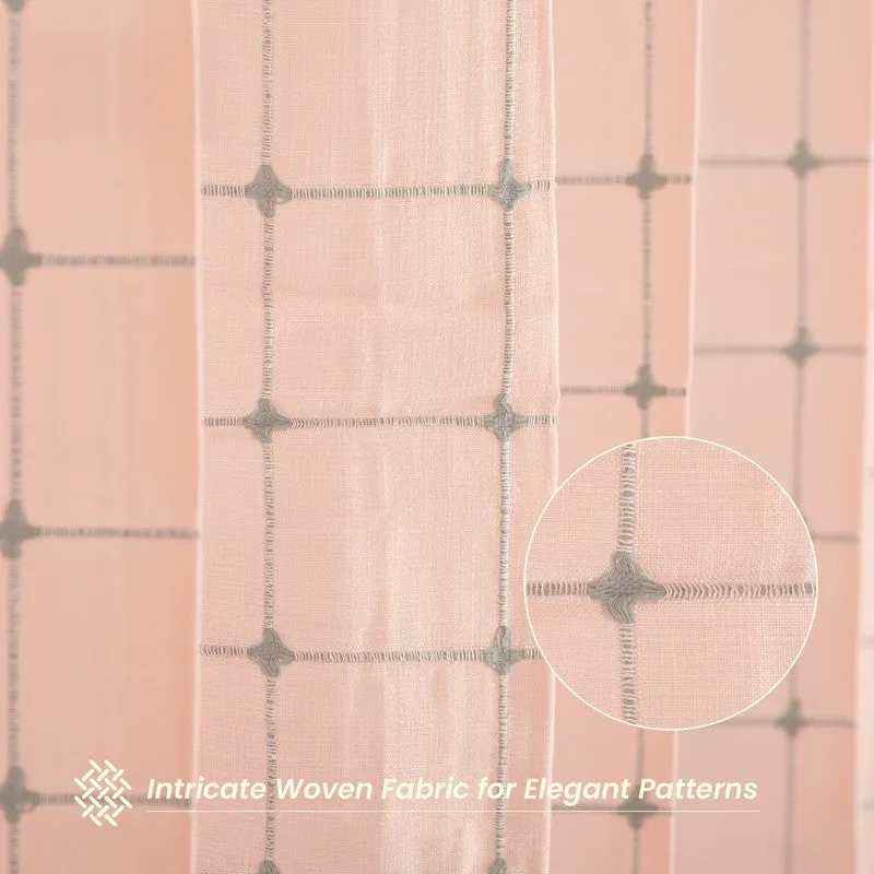 Pixel Checks Cotton Curtain - Light pink media 4