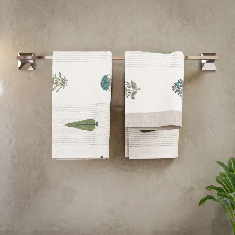 Jungle Fern Cotton Hand Towel (Grey) - Set Of Two media 3