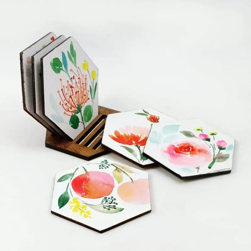 Blossom Dance Handpainted Coaster - Set Of Six media 1