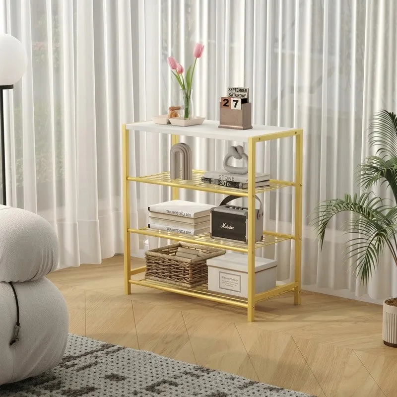 Premium Metal Shoe Rack - Gold,White media 3