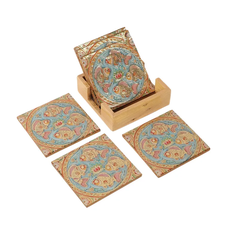 Matsyara Wooden Coaster with Stand - Seven Piece Set media 4