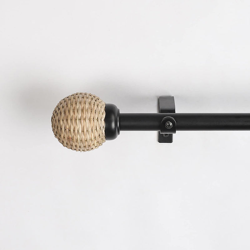 Rattan 1" Single Curtain Rod With Round Finial & Brackets media 3