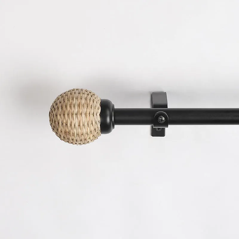 Rattan 1" Single Curtain Rod With Round Finial & Brackets media 3
