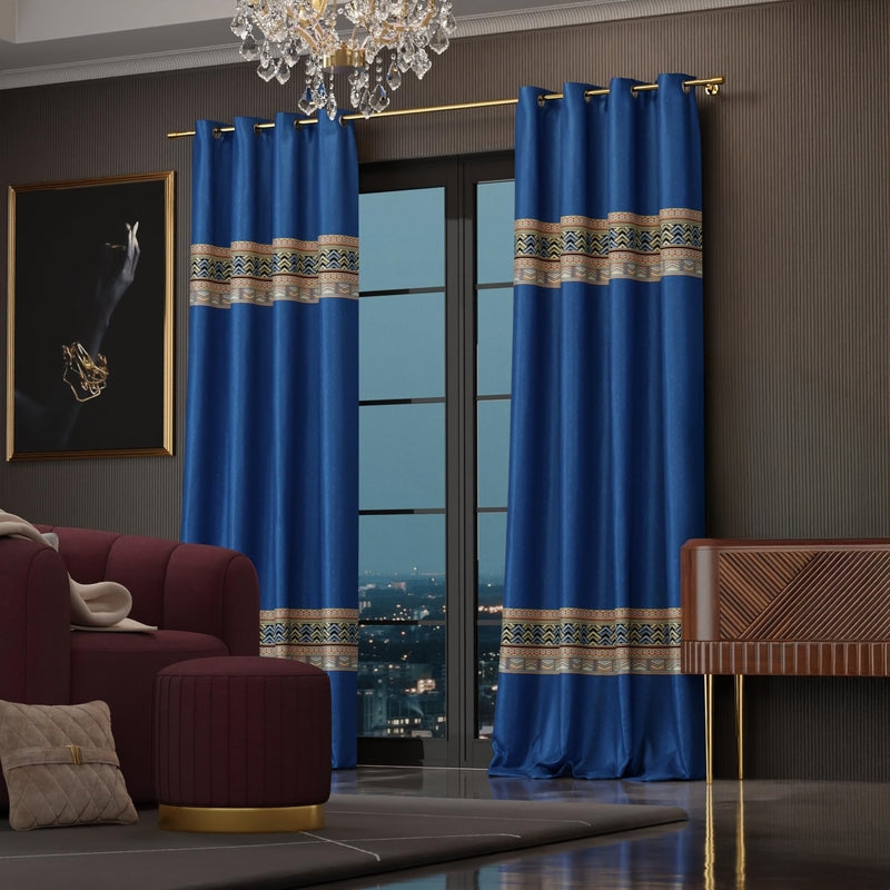 Celestial Blue Satin Curtain with Lining - Set of Two - Window - 5 Feet
