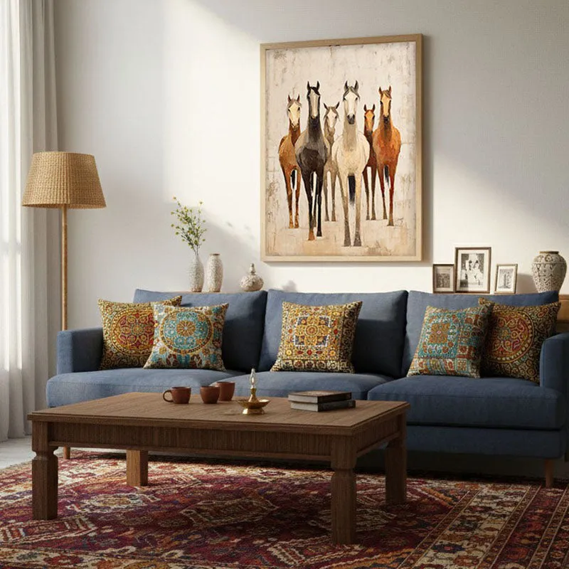 Dynamic Horse Wall Painting With Brown Frame media 3