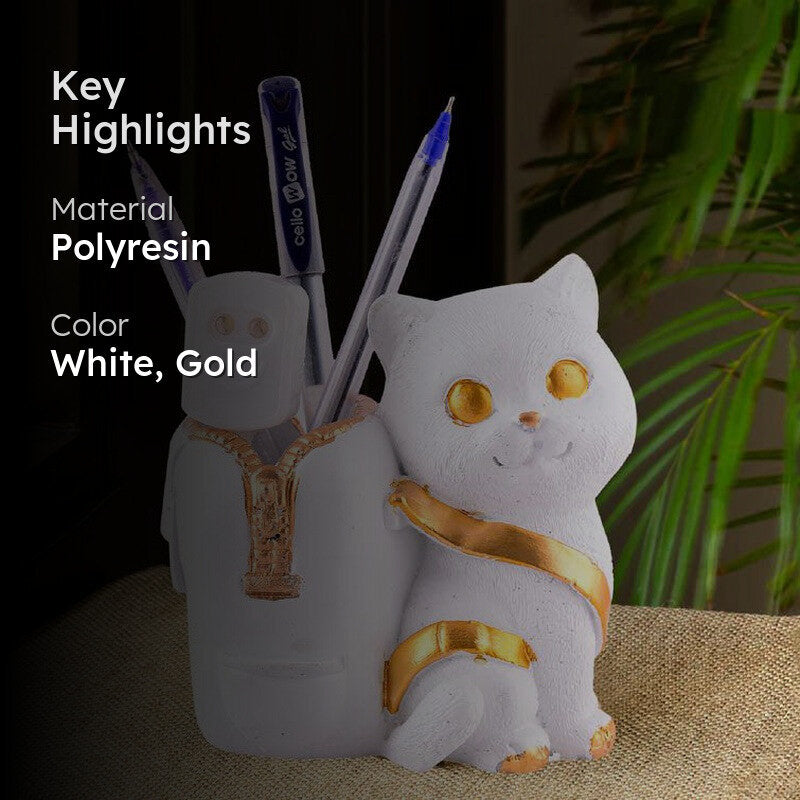 Meow & Mark Painted Polyresin Pen Stand - White media 2