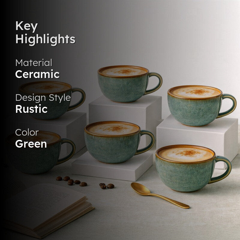 Cuddle Ceramic Tea Cup (250 mL Each),Light Green) - Set Of Six media 2