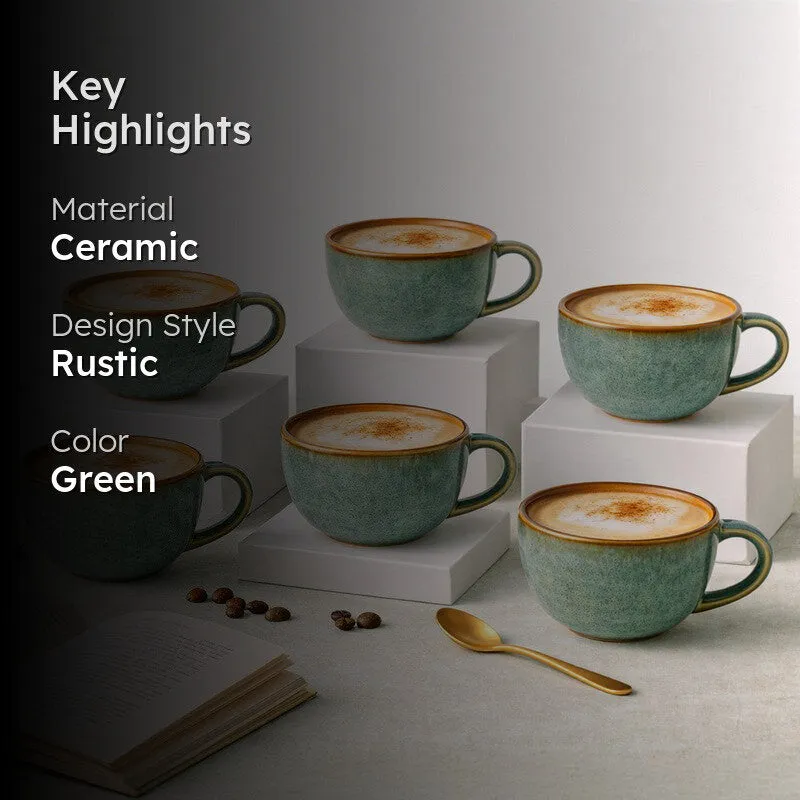 Cuddle Ceramic Tea Cup (250 mL Each),Light Green) - Set Of Six media 2