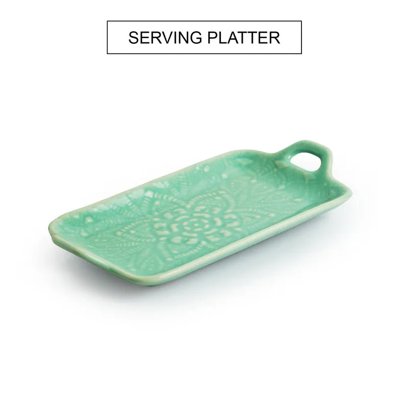 Oceano Green Hand Glazed Serving Tray media 3
