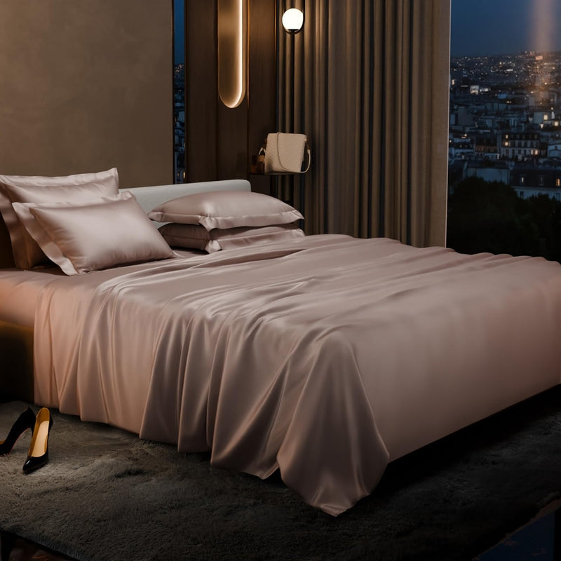 Purelle Satin Bedsheets with 4 Pillow Covers (Pink) - 150 GSM