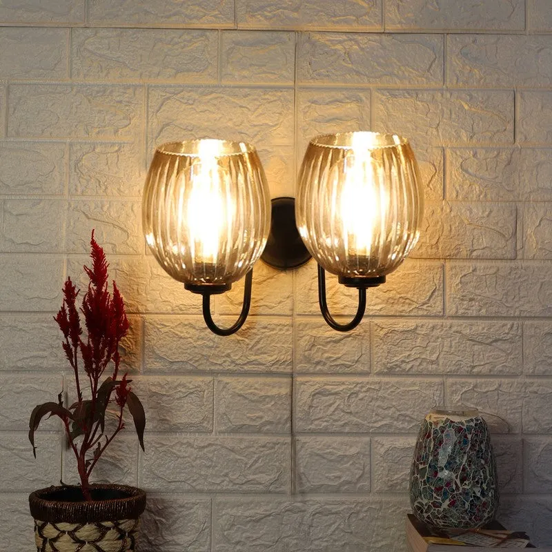 Warm Amber Dual Shade Glass Wall Lamp media 4