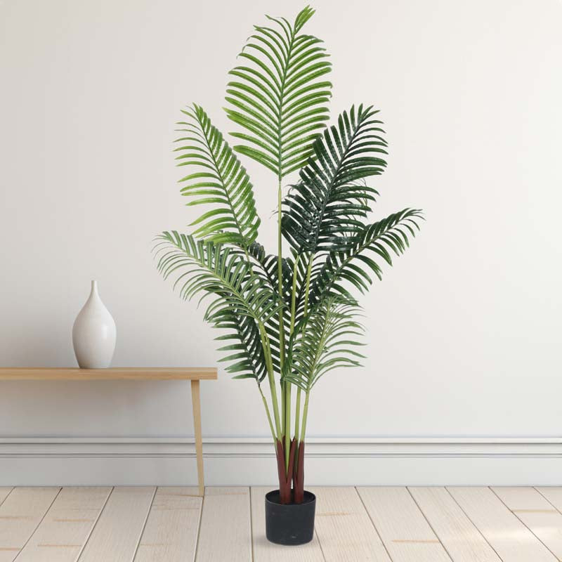 Faux Lush Areca Plam Plant With Black Plastic Pot - 4 Feet media 3