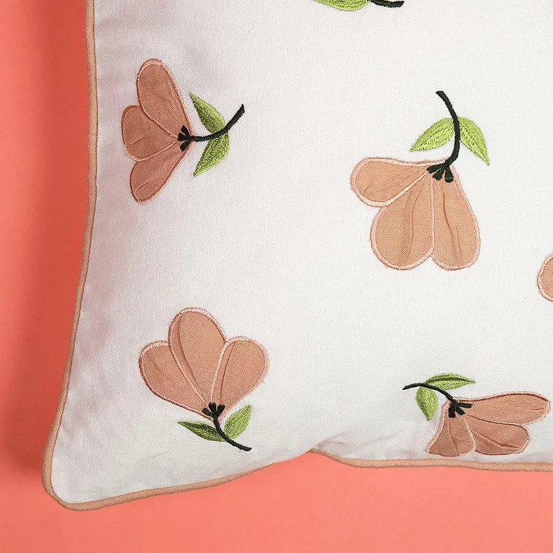 Coral Starflower Embroidered Cotton Cushion Cover media 5