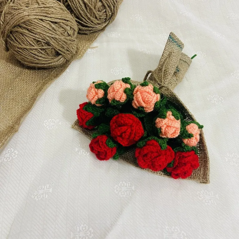 Crochet Handmade Rose Bouquet (Red,Orange) - Set of Twelve media 3