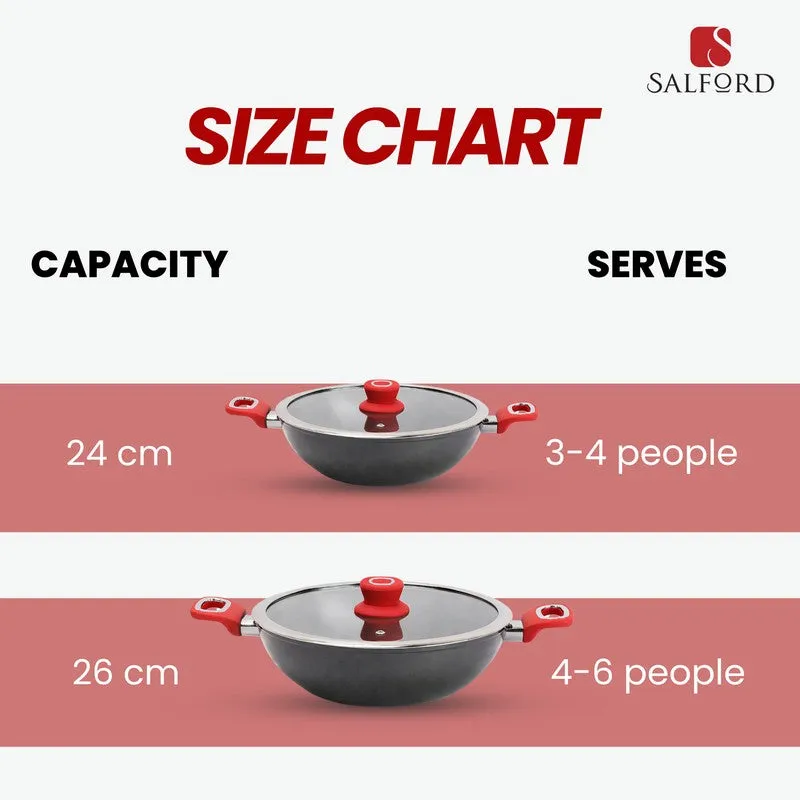 Salford Forged Hard Anodised Kadai with Glass Lid (Black) - 3200 mL media 9