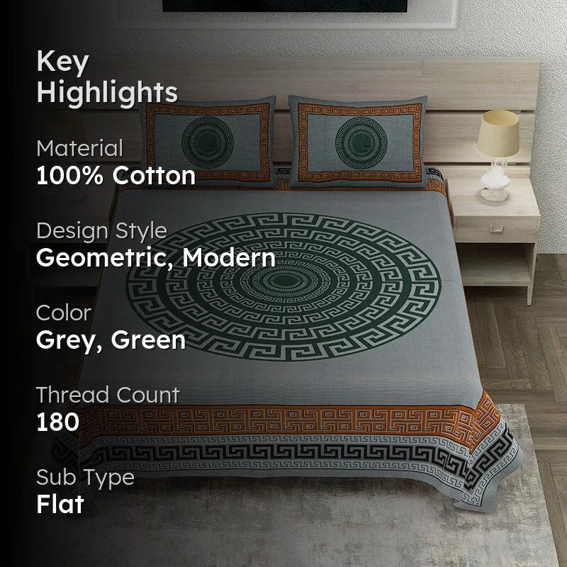 Tulika Treasure Geometric Cotton Bedsheet (Green) - 150 TC media 2