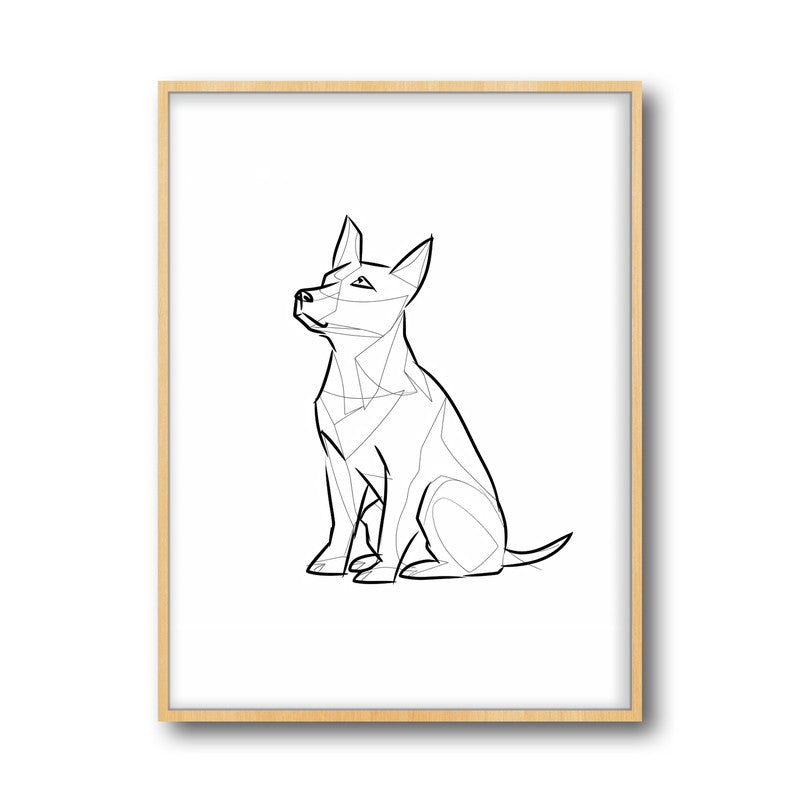 Geometric Dog Archival Canvas Wall Art - Natural Brown Frame media 5